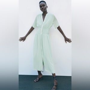 NWT Zara Midi Elastic Waist Shirt Dress